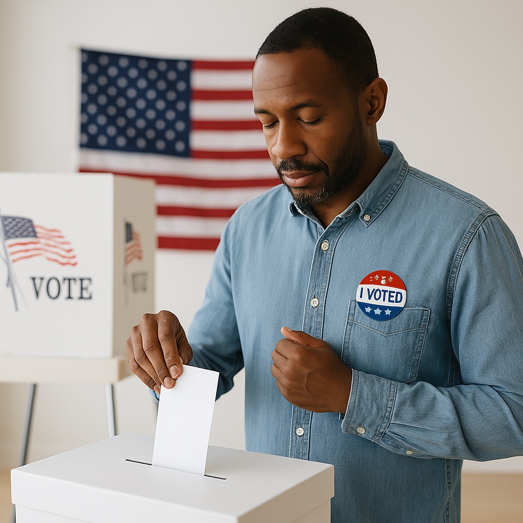 Christian man casting his vote at an American polling station
