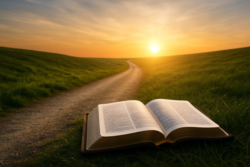 Christ satisfies path and Bible image for faith blog