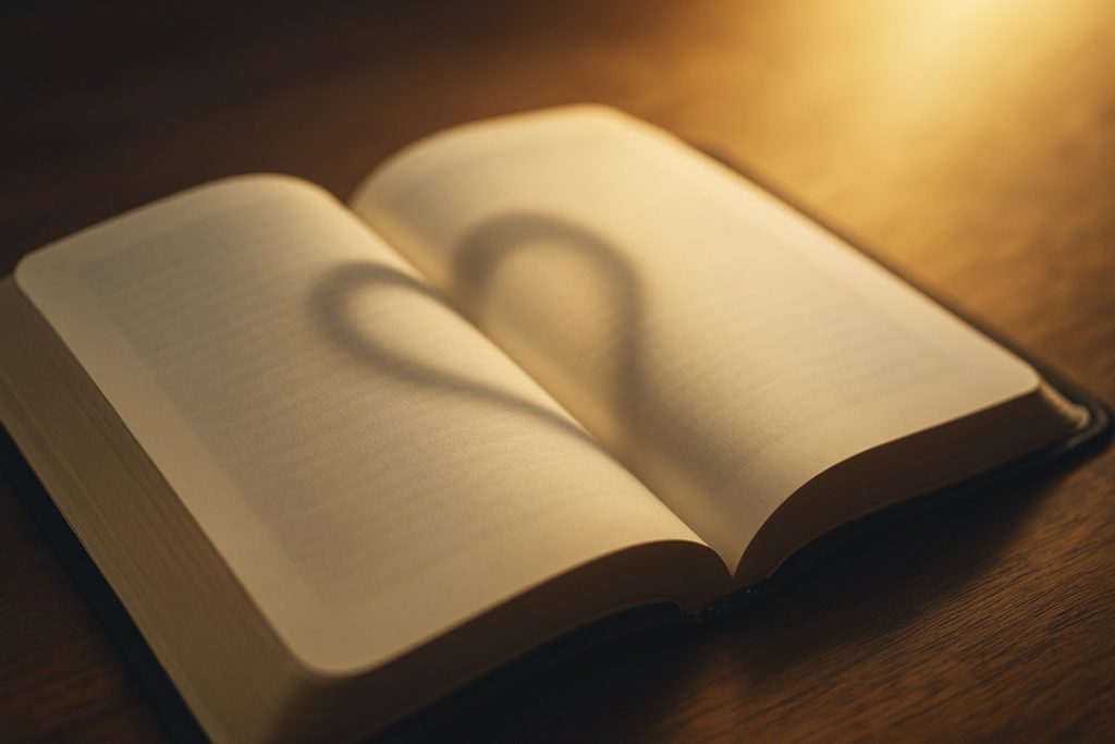 Greatest Commandment blog feature image with open Bible and heart-shaped shadow