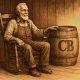 Cracker Barrel Logo heritage man sitting by barrel illustration