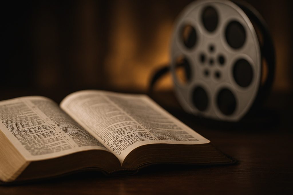 Charlie Kirk Bible with film reel background