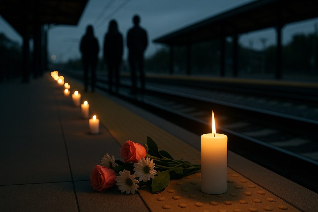 Media Bias memorial at a Charlotte train station for Iryna Zarutska