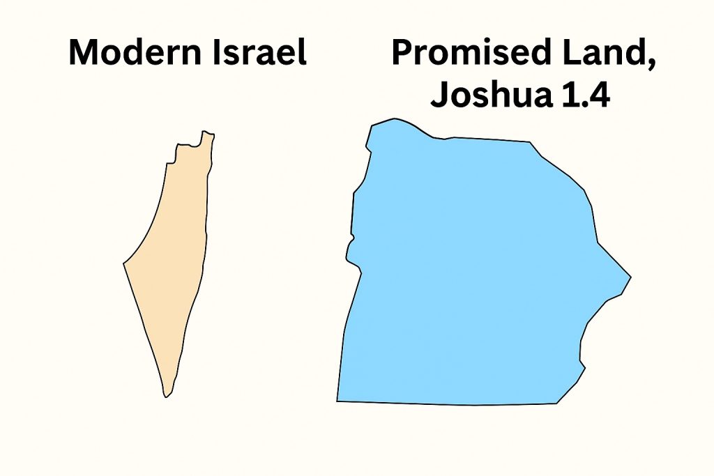 Map comparison of Palestinian land showing Modern Israel vs. Promised Land Joshua 1:4