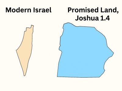 Map comparison of Palestinian land showing Modern Israel vs. Promised Land Joshua 1:4