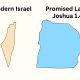 Map comparison of Palestinian land showing Modern Israel vs. Promised Land Joshua 1:4