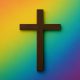 Homosexuality and Christianity – cross over rainbow background symbolizing God's covenant and biblical truth