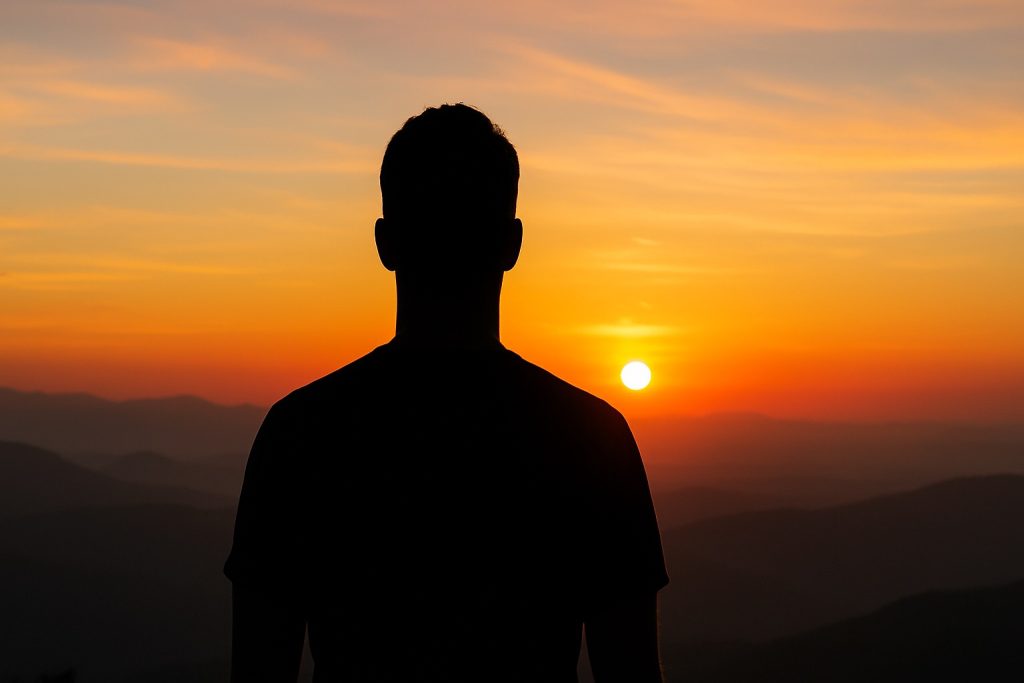 Silhouette of a man reflecting on faith while living with same sex attraction