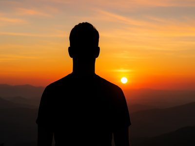 Silhouette of a man reflecting on faith while living with same sex attraction