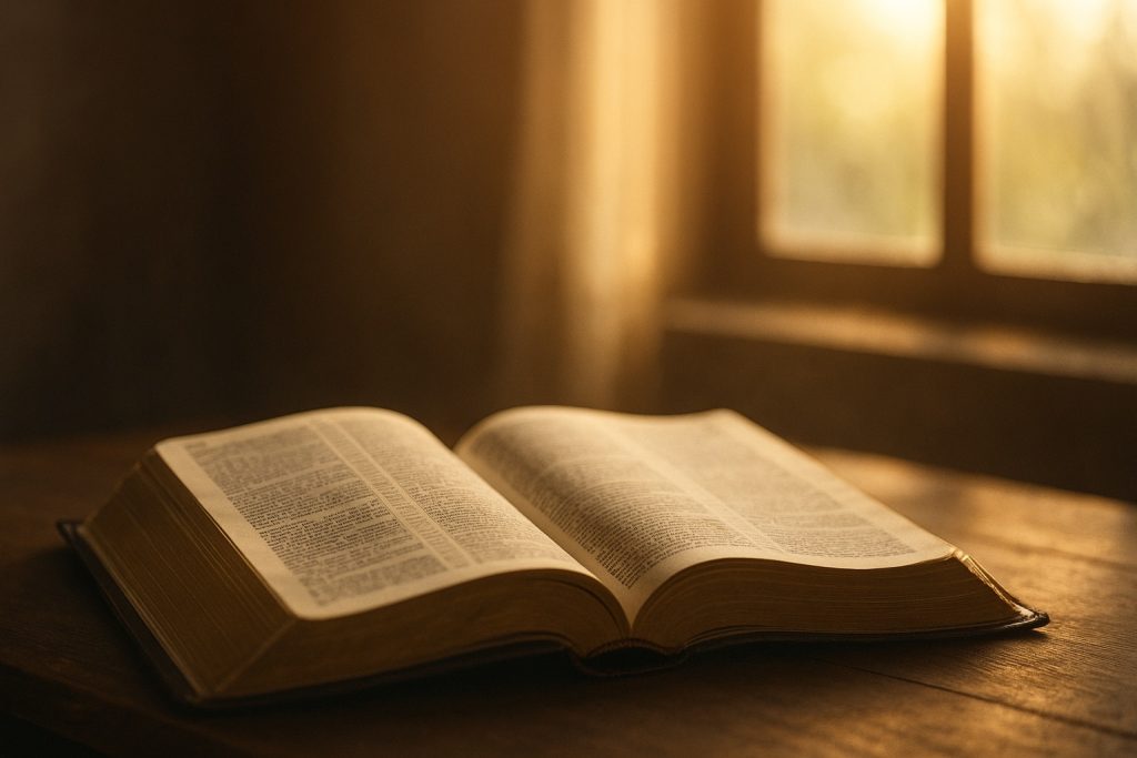 open Bible with morning light symbolizing spiritual surrender