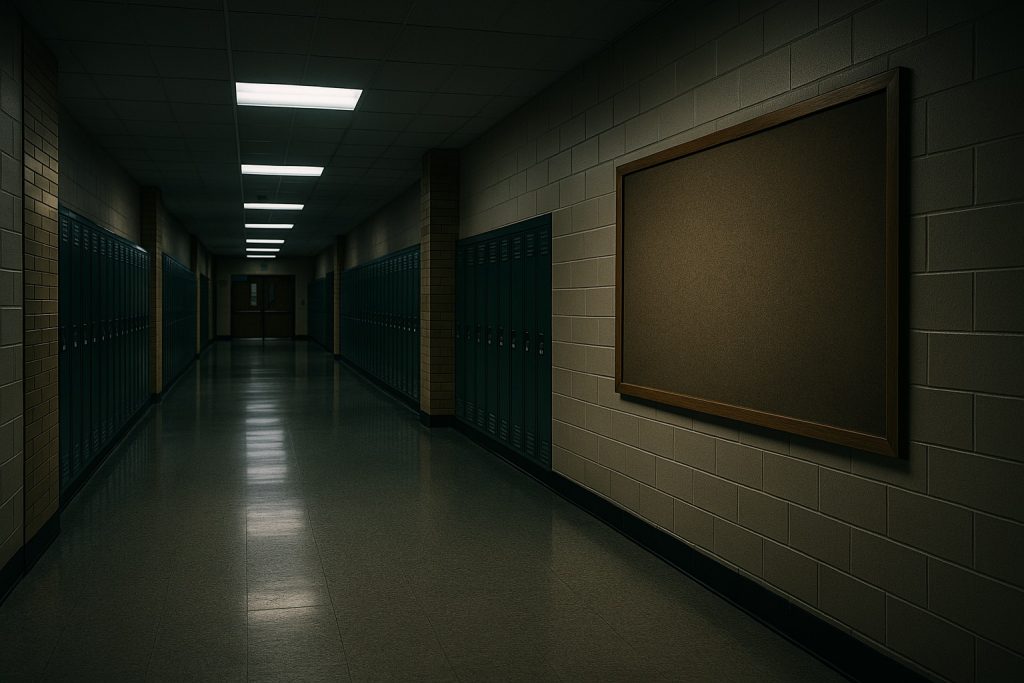Empty Texas school hallway after 10 Commandments Removed from classrooms