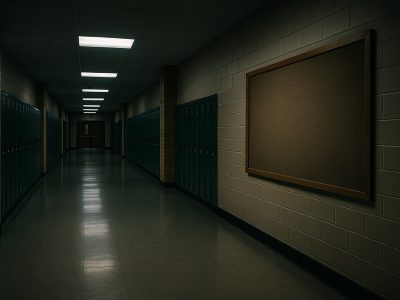 Empty Texas school hallway after 10 Commandments Removed from classrooms