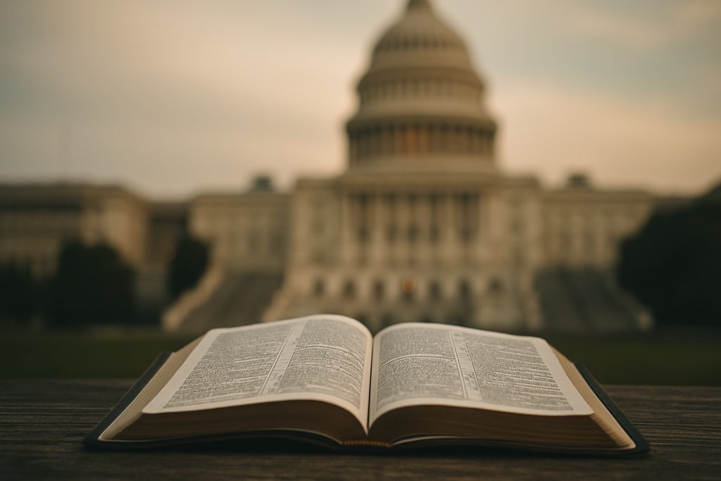 Open Bible in front of the U.S. Capitol for the blog What Christians Need to Know About Aftyn Behn