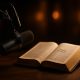 Podcast microphone and Bible symbolizing biblical truth as Erika Kirk speaks out