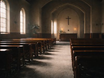 Quiet, empty church interior reflecting God’s silence