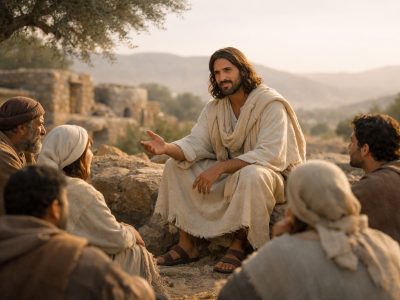 Jesus teaching with calm authority and compassion